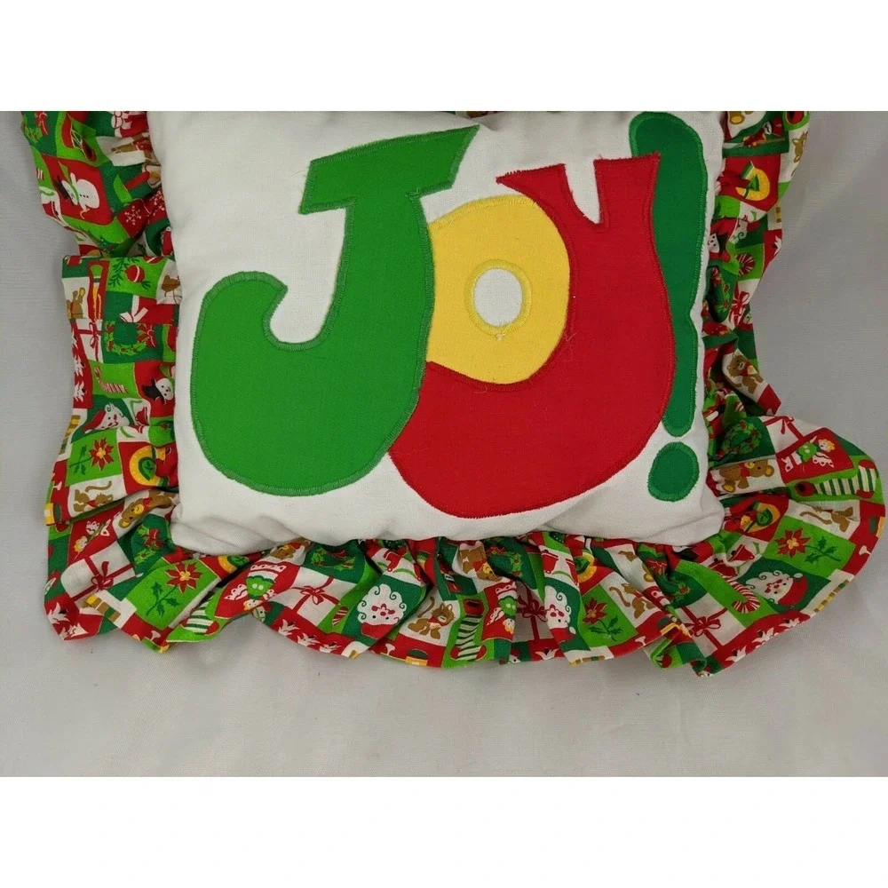 Christmas JOY Throw Pillow About 13x 11 Inch Homemade Stuffed‎